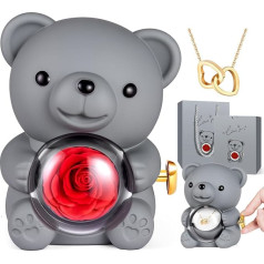 Ewige Rosen Bär Geschenkbox mit Halskette, Rosenbox Bär, Rosen Bär Frauen,Geschenke für Mutter,für Damen, Weihnachten, Valentinstag, Geburtstag (grau)