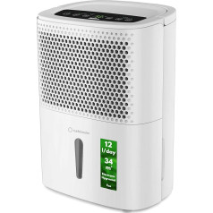 Smart 12 Eco Extremely Quiet, Intelligent Portable Dehumidifier, Max 200 Watt, 12 L/24 h, for Environments with up to 34 Cubic Metres, Dust Filter, Hygrostat Incorporated