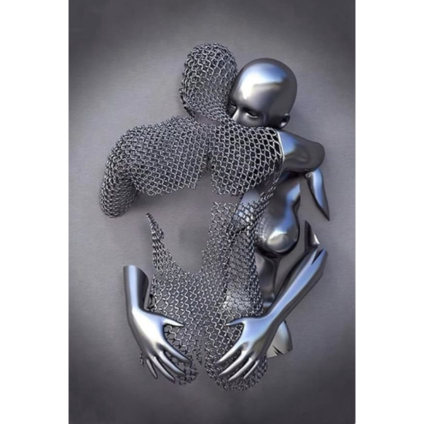 3D Metal Figures Statue Art Love Kisses Hug Couple Picture Poster Wall Art Living Room Wall Decor No Frame (Statue 01.50 x 70 cm - 1 Piece)