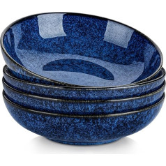 vancasso Stern Soup Plates, Set of 4, 1140 ml Large Pasta Plates, Spaghetti Deep Plates, Pasta Bowls, Ramen Bowls, Large Salad Bowls, Multi-Purpose Bowls, Blue Stoneware Salad Bowls Set