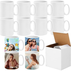 Pack of 12 Sublimation Coffee Cups Blank, 11 oz/320 ml White Sublimation Coffee Cups in Bulk Pack, Ceramic Mugs for Hot Press Printing with Gift Boxes for Tea, Milk, Latte, Hot Chocolate
