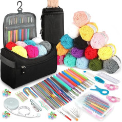 93 Piece Crochet Set for Beginners, Portable Crochet Hook Set with 15 Wool, Crochet Wool Set, Knitting for Beginners Set, Ergonomic Crochet Hooks Crochet Set, Practical Crochet Hook Set Gift