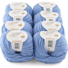 ggh Norvika Box - Virgin Wool Blend - 8 x 50 g Ball (Total 400 g) - Wool for Knitting or Crocheting Colour 004 - Light Blue