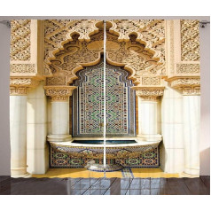 ABAKUHAUS Moroccan Rustic Curtain, Vintage Eastern Art, Living Room Universal Tape Curtains with Loops and Hooks, 280 x 225 cm, Ivory, Light Brown, Blue