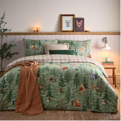 Furn. Lodge Wood 100% Brushed Cotton Duvet Cover Set - Oak Green - King