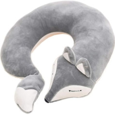 Travel Pillow Cartoon Animal Fox Neck Pillow Neck Pillow Aeroplane Lightweight Adult U-Shaped Pillow Aeroplane Car Train (Grey)