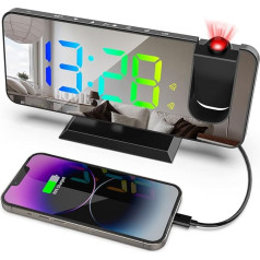 Projection Alarm Clock, Digital Clock with 180° Rotation, 7.5 Inch RGB Colour Display, Bedside Clock, 7-Level Brightness Dimmer, 5-60 Minute Snooze Time Setting, 12/24H Alarm Clock for Bedroom (Black)