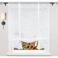 Delien Roman Blind with Rod Pocket, Transparent Roman Curtain with Bow, Roman Curtain with Silver, Electric Pattern, Short Scarves, Modern Kitchen Curtains, Window Curtain, W x H 80 x 140 cm, White