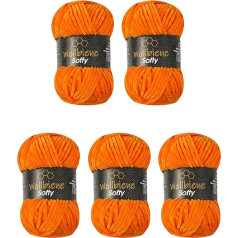 Wollbiene Softy 5 x 100 g Chenille Wool for Crocheting Knitting Wool, Baby Wool, 500 g Chenille Wool, Super Bulky Crochet Yarn (Orange 33