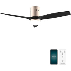 Cecotec - Deckenventilatoren mit Licht EnergySilence Aero 5600 Aqua GoldBlack Connected, 132 cm, 40 W, LED 20W Litch, 3 Flügel, 6 Geschwindigkeiten, Timer, Winter/Sommermodus, Wi-Fi, Goldschwarz