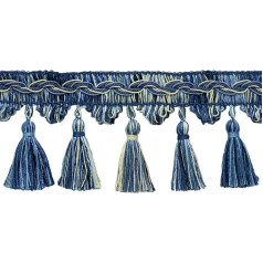 DecoPro 4.5 Meter Value Pack of 9cm Tassel Fringe Trim - Light Blue, French Blue, White, Style# VTF035, Color: Nautical - VNT24 (4.5M / 15 Ft)