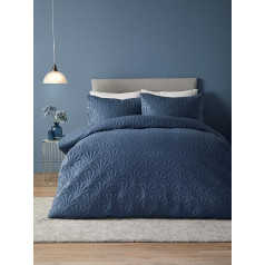 Serene - Dark Blue Floral Embroidery Duvet Cover - Super King (260 x 220 cm) - Luxury Bedding - Soft Touch - Pinsonic / Ultrasonic Pattern - Navy Embossed Duvet -