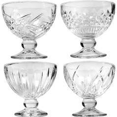 binsakao Clear Glass Dessert Bowls Set of 4 with Feet for Dessert, 180 ml, Ice Cream Sundae, Fruit, Salad, Snacks, Cocktail, Condiments, Sundries and Christmas Holidays