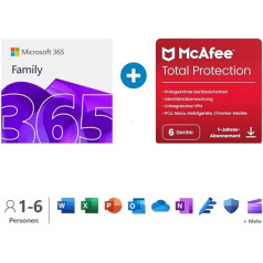 365 Family │ 1 Jahr │ bis zu 6 Personen │ Office Apps mit KI | bis zu 6 TB Cloudspeicher + McAfee Total Protection | 6 Geräte | Aktivierungscodes per E-Mail