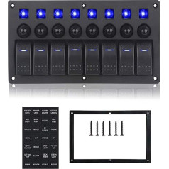 CT-CARID 8-Way Switch Panel, 12 V Boat Switch Panel, 8 Switches with Overload Protection, Circuit Switch for Car, Boat, Motorhome, Truck, blue