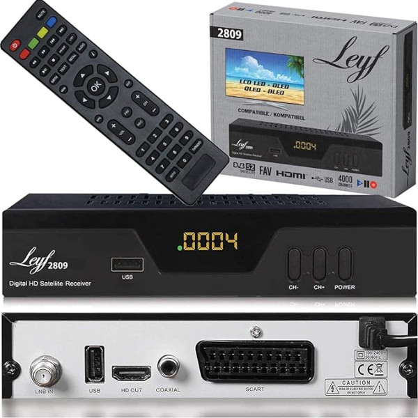 Leyf 2809 Digital Receiver Satellite Receiver (HDTV, DVB-S/S2, HDMI, SCART, 2x USB 2.0, Full HD 1080p) [Pre-Programmed for Astra Hotbird Türksat]