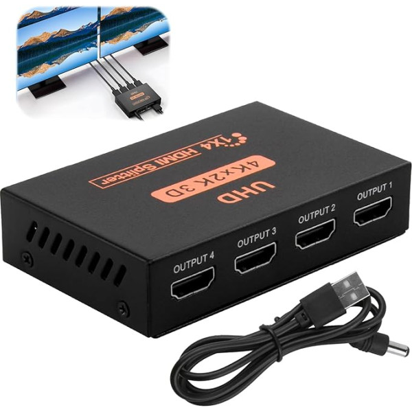 MxyVrix HDMI Splitter 1 in 4 Output HDMI Hub 4K 3D 1080P Duplica/Mirror for Monitor PS3/4 X-Box HDTV DVD Player Projector High Quality Video Audio Transmission