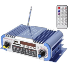2 Channels Hi-Fi Mini Digital Motorcycle Car Stereo Power Amplifier Sound Mode Audio Music Player Support USB/FM/SD for Car Motorcycle Car CD DVD DC 12V Input - Blue