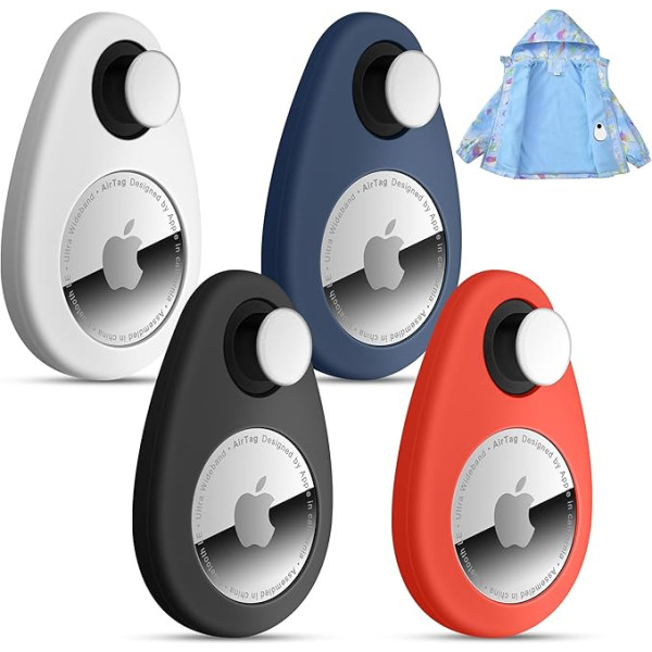 Airtag Holder for Kids, Hidden GPS Tracker Case, Anti-Emoval, Airtag Silicone Case with Pins, Suitable for Kids, Elderly, Pets, Backpack, Luggage (Black, Blue, White, Red)
