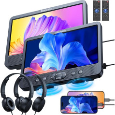 GOnavidio 10.1 inch Dual Car DVD Player with HDMI Input Wall Charger 2 Headphones Support Free Region Last Storage AV Input and AV Output USB/TF Card (2 DVD Players)