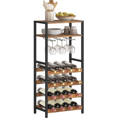 HOOBRO Wine Rack, Bottle Rack for 16 Bottles of Wine, Freestanding Wine Rack with Table Top and Wine Glass Holder, for Kitchen, Bar, Restaurant, etc. Dark Brown/Black EBF04JJ01