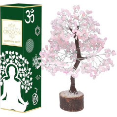 Crocon Natural Color Healing Gemstone Crystal Bonsai Fortune Money Tree Good Luck, Wealth & Prosperity healing reiki Spiritual Gift Size 10-12 Inch (Silver & Golden Wire) (Rose Quartz (Silver Wire))