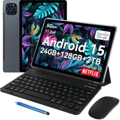 T90 Android 15 Tablet with Keyboard - Gemini AI, 24GB RAM + 128GB ROM, Octa Core T615, Gaming Tablet 11 Inch, 1920x1200 FHD + IPS, 8000mAh Battery, 13MP + 5MP AI Camera, 5G WiFi, Widevine L1