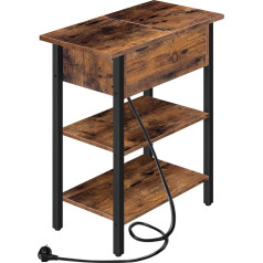 HOOBRO EBF342BZ01 Side Table, Flip-Top Sofa Table with Charging Station and Storage Area, Narrow Bedside Table for Small Spaces, Bedroom, Living Room, Sturdy, Dark Brown