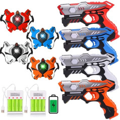 VATOS Laser Tag - Rechargeable Infrared Laser Tag Set 4 Gun with 4 Vests Multifunction Indoor Outdoor Upgraded Laser Gun Toy Fun Gifts for Children from 6-12 Years & Adults