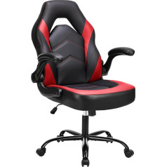 DUMOS Gaming Chair - Ergonomic Gaming Chair, Adjustable Rotating Gaming Chair Made of PU Leather with Folding Armrests, Suitable for Home, Offices etc. (Black/Red)