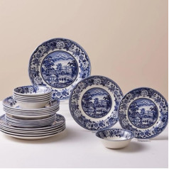 Karaca Old Town 24-Piece Dinner Set for 6 People, Fine Porcelain with Plates, Bowls and Plates, Perfect for Special Occasions