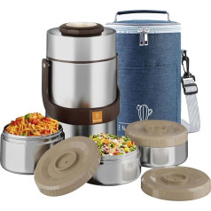 Thermos Container Adult Stainless Steel Vacuum Insulated Wide Mouth Thermos Container for Hot Food Portable 3 Tier Stackable Bento Container for Hot Food (Silver)