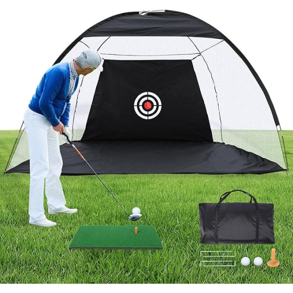 REDCAMP 10 x 7 ft Golf Training Net with Impact Mat for Indoor Outdoor Backyard, Includes Portable Carry Bag, 10 Balls, 7 Tees, Improving Training All-in-1 Golf Practice Net