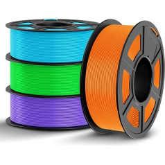 TECBEARS PLA Filament 1.75 mm Bundle, 4 kg 3D Printer Filament PLA, Vacuum Packaging, Dimensional Accuracy +/- 0.02 mm, 1 kg per Spool (2.2 lbs), Total 4 kg 3D Filament (Cyan, Green, Orange, Purple)