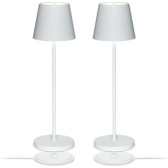 Set of 2 SuzieV LED Table Lamps, Rechargeable and Dimmable, Wireless Abat-Jour Aluminium Table Lamps, Indoor and Outdoor Use, 3 Light Temperatures, LVL (Pure White)