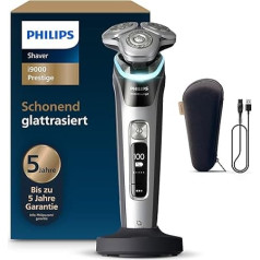 Philips Razor i9000 Prestige Wet and Dry Razor for Men with Integrated Trimmer, Dark Grey/Silver, Pressure Sensor, Charging Station and Travel Case (Model XP9204/10)