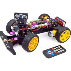 Smart Car Kit (Compatible with Arduino IDE), Line Tracking, Obstacle Avoidance, OLED Display, Ultrasonic Sensor, IR Wireless Remote Control, DIY STEM Educational Robot Car Kit