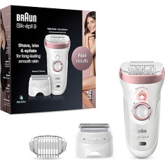 Braun Silk-épil 9 Women's Epilator / Hair Remover for Long-Lasting Hair Removal, Attachments for Razor, Trimmer and Massage for Body, Bag, 9-730, White/Rose Gold
