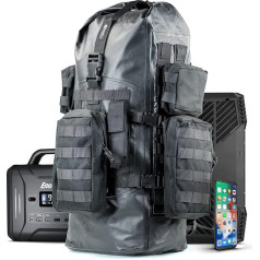 Dry Shield Faraday Backpack 40 Litre Capacity // Waterproof Tactical Bag with Removable MOLLE Pockets, Signal Blocking Anti-Hacking EMP Shield for Electronics, black