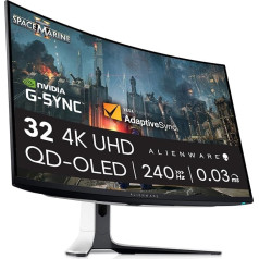 Alienware Curved Gaming Monitor, AW3225QF, 32-Inch 4K UHD (3840 x 2160) 1700 R, 240 Hz, QD OLED, 0.03 ms, NVIDIA G-SYNC Compatible, HDR, Dolby Vision, USB-C, DisplayPort, 2 x HDMI, 4 x USB