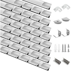 40 Pack LED Profile Aluminium 40 x 1 m, V-Shape LED Aluminium Profile with Milky Cover, End Caps and Mounting Bracket for LED Strips, LED Aluminium Profile Very Easy Installation