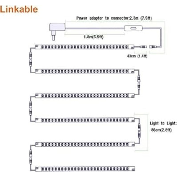 Cefrank LED Showcase Lighting - Set of 6 Expandable 30 cm Light Strips, Under-Unit Kitchen Lighting with EU Plug, Warm White (3000K) - Dimmable Under-Unit Lights for Cabinets & Shelves