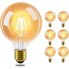 Pack of 6 LED Light Bulbs E27 Vintage Lamp – G80 Warm White Filament Light Bulb 2700 K 4 W Edison Retro Light Bulb Warm White Bulb Glass Antique Energy Saving Lamp for Hotel House Café Bar