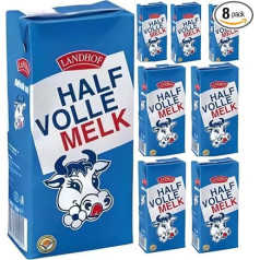 Landhof Dutch Milk Partially Skimmed Milk Low-Fat Durable Milk Partially Skimmed Fat, 1 Litre Each, Pack of 8
