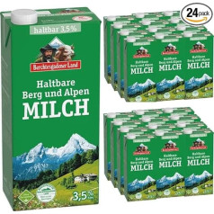 Berchtesgadener Alpine Milk Country H-Milk 3.5% Fat Durable Milk Mountain Farmer's Milk, 1 Litre Each, Pack of 24 pufai