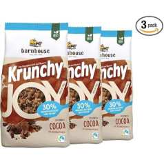 Barnhouse Krunchy Joy Cocoa, Sugar-Reduced Organic Oat Crisp Cereal from Bavaria, with Delicious Cocoa Flavour, 3 x 375 g
