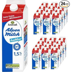 Alnatura Milk Low Fat H Milk 1.5% Fat Durable Milk Alpine Milk Milk 1 Litre Each Pack of 24