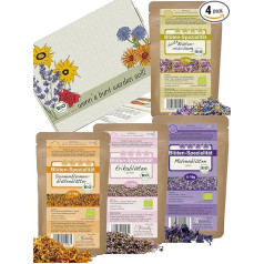 direct&friendly Flower Gift Set 4 Colourful Organic Flowers Tea Baking and Cooking Decoration