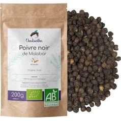 Organic Black Pepper (Whole Peppercorns) 200 g - Chabiothé - Malabar, India