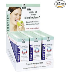 Baders Protect Dental Care Chewing Gum from the Pharmacy. Display with 24 Packs. 20 Chewing Gum Squares Per Pack. Sugar-Free with Xylitol. PZN 04451478
